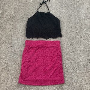 Pink floral mini skirt